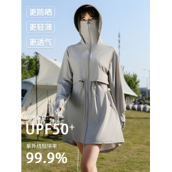輕薄防曬衣女款夏2025新款防紫外線外套大碼收腰中長款冰絲防曬服