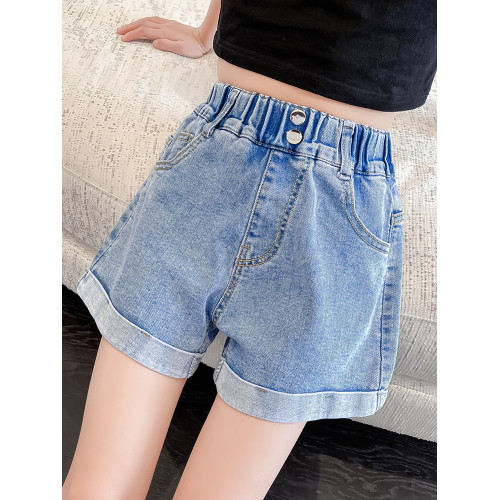 女童褲子2024新款大童女孩夏季薄款百搭時尚洋氣兒童外穿牛仔短褲