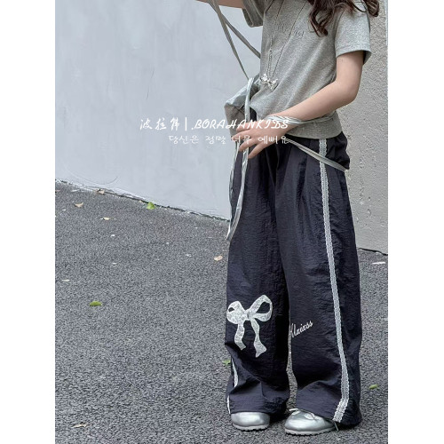 波拉韓女童夏季褲子兒童蝴蝶花邊褲2025小女孩直筒褲中大童防蚊褲