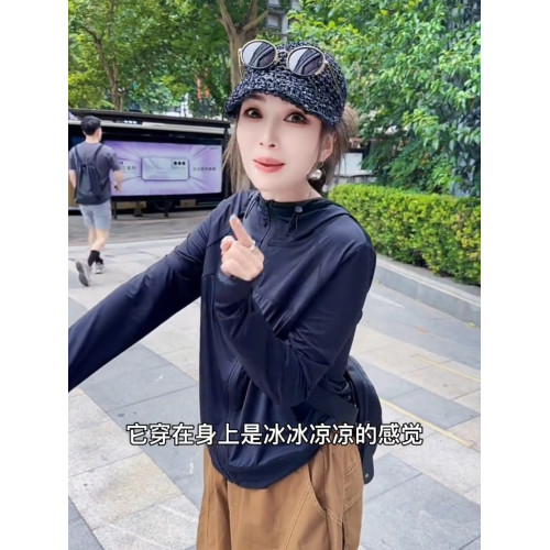 夏季新款冰倍因子戶外防曬衣女網紅款冰絲透氣防紫外線連帽防曬服