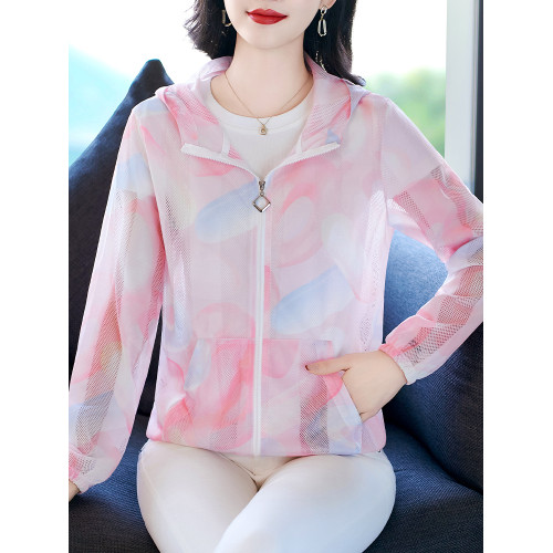 防曬衣女夏2025新款時尚洋氣印花網紗透氣休閒防曬服韓版連帽外套