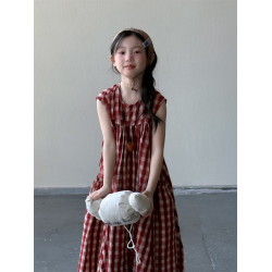 女童格子連衣裙2025夏季新款韓版兒童女孩棉布裙子洋氣中長款長裙