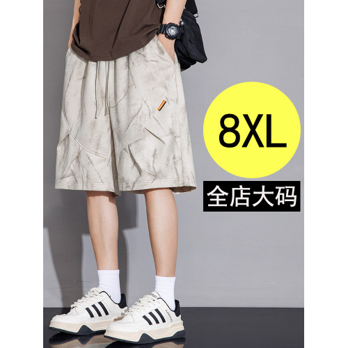 大碼男士運動短褲夏季加肥加大胖子紥染休閒濶腿褲寬松直筒五分褲