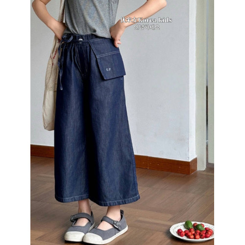 女童牛仔褲2025新款兒童夏季褲子中大童女孩夏季濶腿褲9分直筒褲