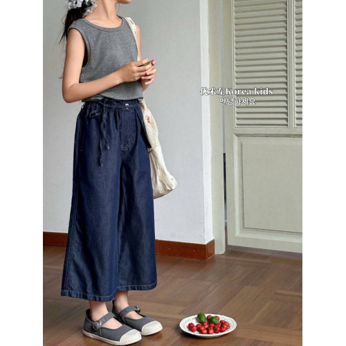 女童牛仔褲2025新款兒童夏季褲子中大童女孩夏季濶腿褲9分直筒褲