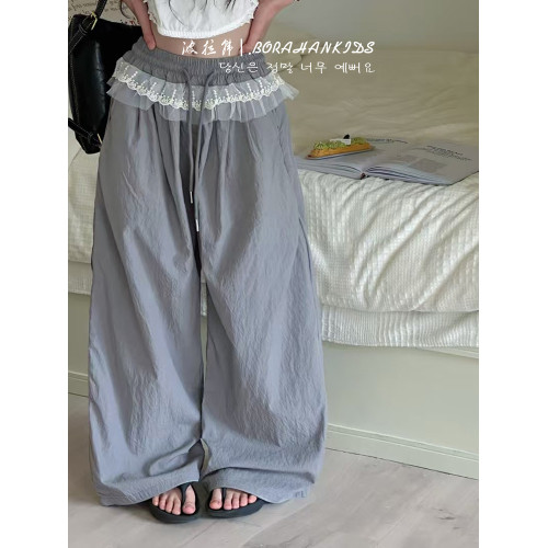 波拉韓女童夏季防蚊褲兒童蕾絲拼接休閒褲2025新款直中大童直筒褲