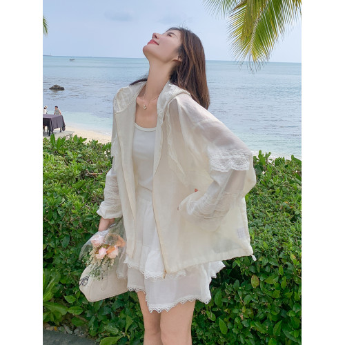 白色連帽夏季防曬衣女防紫外線薄2025新款韓系洋氣短款防曬服外套