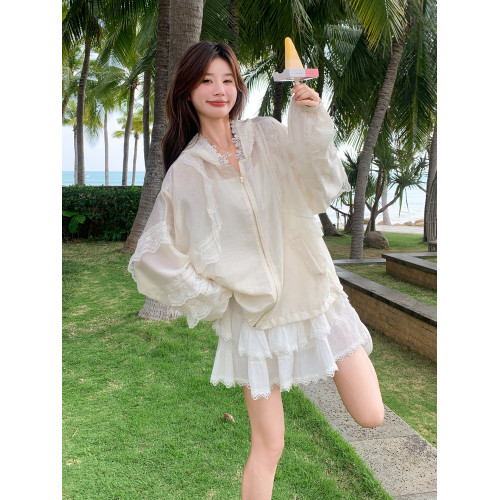 白色連帽夏季防曬衣女防紫外線薄2025新款韓系洋氣短款防曬服外套
