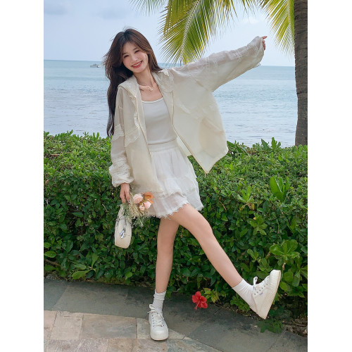 白色連帽夏季防曬衣女防紫外線薄2025新款韓系洋氣短款防曬服外套