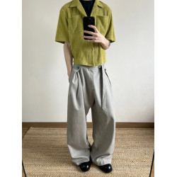 ONEER 亞麻紋休閒輕薄夏季打褶寬松袈裟'坐禪'西褲透氣濶腿褲