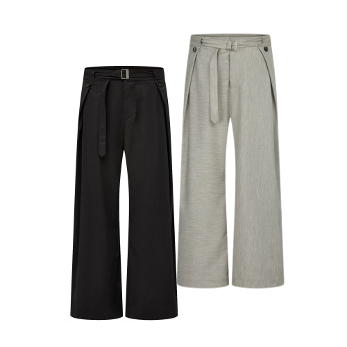 ONEER 亞麻紋休閒輕薄夏季打褶寬松袈裟'坐禪'西褲透氣濶腿褲