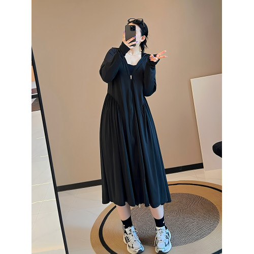 胖MM200斤大碼女裝大裙擺防曬長裙冰絲涼感透氣寬松舒適防曬衣女