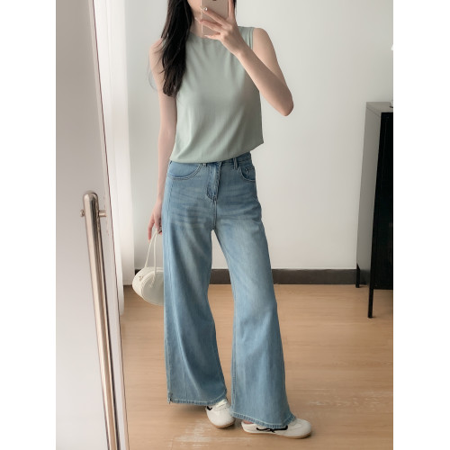 萊賽爾天絲垂感牛仔褲女25夏季新款寬松顯瘦直筒濶腿褲休閒長褲子