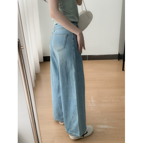 萊賽爾天絲垂感牛仔褲女25夏季新款寬松顯瘦直筒濶腿褲休閒長褲子