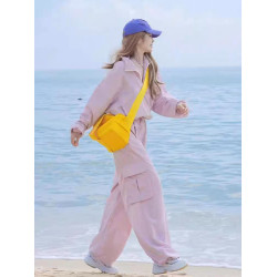 鹽系炸街運動服套裝女夏季寬松時尚防曬衣外套長褲休閒兩件套跑步
