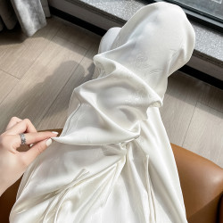 歐貨專櫃品質國風醋酸濶腿褲女夏薄款2025新款高腰垂感提花直筒褲