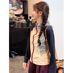 立領撞色冰絲涼感防曬衣女款夏季薄款戶外防紫外線小個子速乾外套