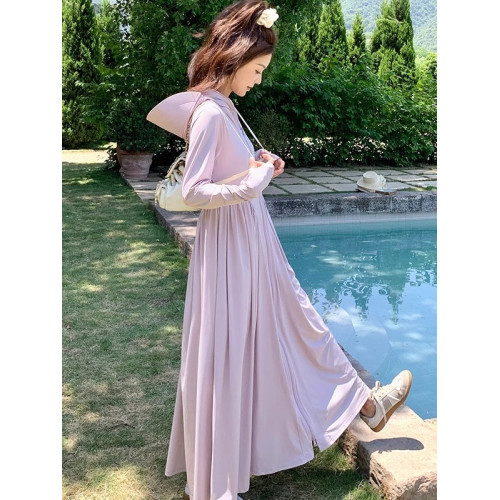 防曬衣女夏季輕薄透氣海邊防曬服外套超長款全身收腰顯瘦防曬裙