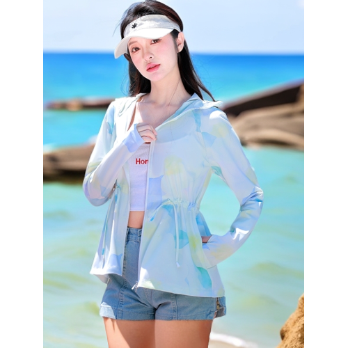 雲朵原紗防曬衣女2025夏新款冰絲涼感收腰顯瘦防紫外線時尚防曬服