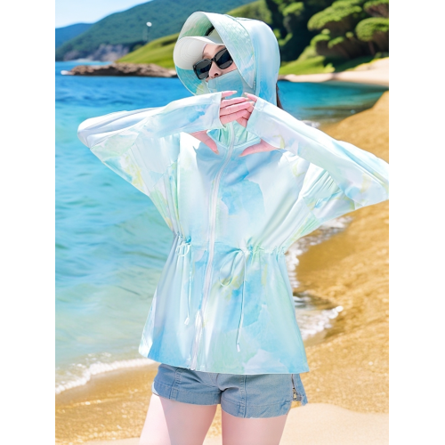 雲朵原紗防曬衣女2025夏新款冰絲涼感收腰顯瘦防紫外線時尚防曬服