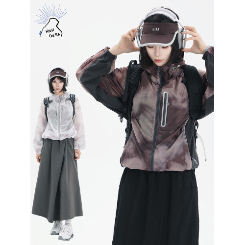 HWHGERA夏季新款戶外運動迷彩防曬服女學生寬松透氣連帽防曬衣潮