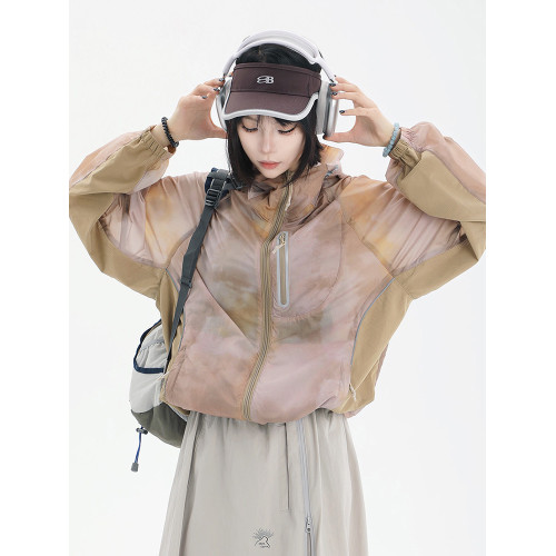 HWHGERA夏季新款戶外運動迷彩防曬服女學生寬松透氣連帽防曬衣潮