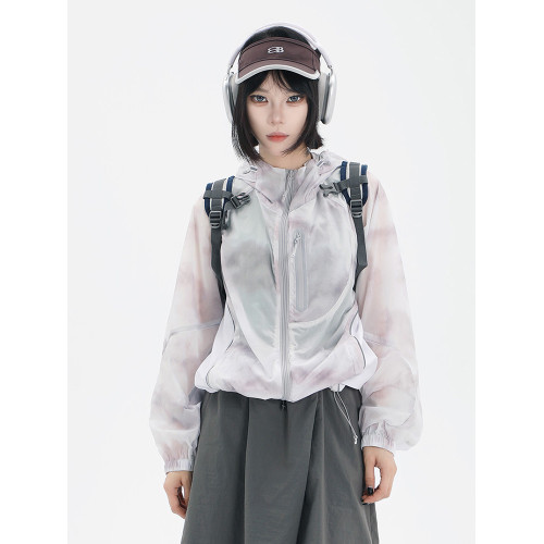 HWHGERA夏季新款戶外運動迷彩防曬服女學生寬松透氣連帽防曬衣潮