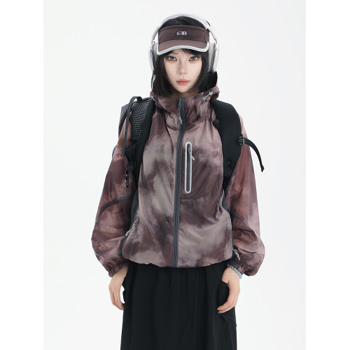 HWHGERA夏季新款戶外運動迷彩防曬服女學生寬松透氣連帽防曬衣潮