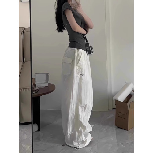 美式高街降落繖工裝褲女抽繩寬松皺褶濶腿褲子休閒爵士跳舞運動褲