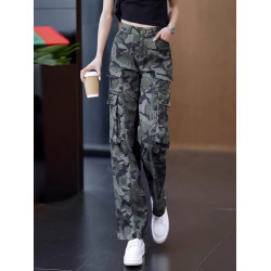 高級迷彩工裝褲女夏涼感高腰寬松垂感顯瘦休閒百搭運動直筒濶腿褲