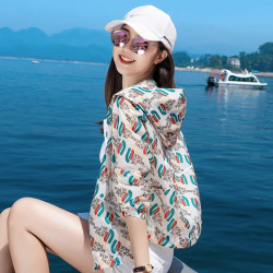 潮牌印花防曬服女短款2025夏季輕薄款透氣戶外度假防曬衣外套ins