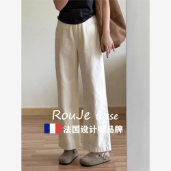 Rouje tusse棉麻褲子亞麻工裝褲女夏梧桐褲小個子休閒直筒濶腿褲