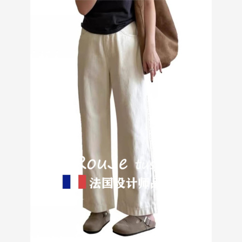 Rouje tusse棉麻褲子亞麻工裝褲女夏梧桐褲小個子休閒直筒濶腿褲