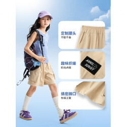 安奈兒童裝女童短褲2025夏新款休閒彈力透氣涼感寬松工裝風褲子