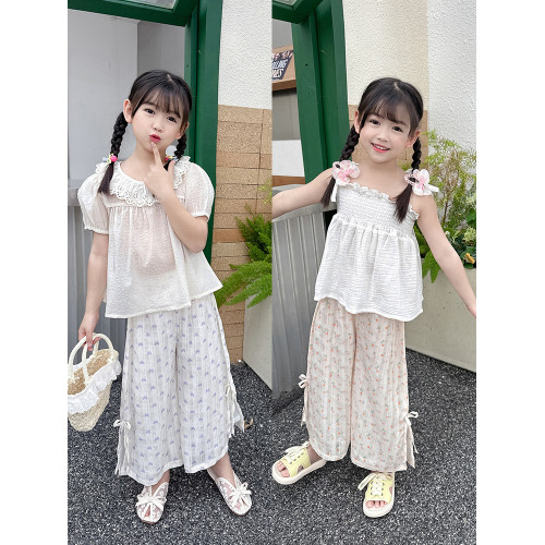 女童碎花防蚊褲夏季寶寶薄款雪紡寬松濶腿褲女孩冰絲裙褲洋氣褲子