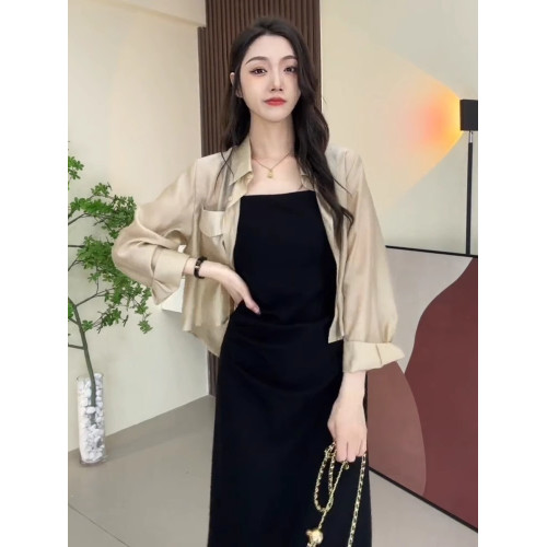 高級感灰色防曬襯衫女夏季配吊帶裙外搭開衫寬松薄款防曬衣上衣