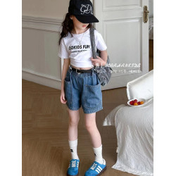 波拉韓童裝女童短褲薄款2025女孩夏天牛仔褲三分褲中大童休閒熱褲