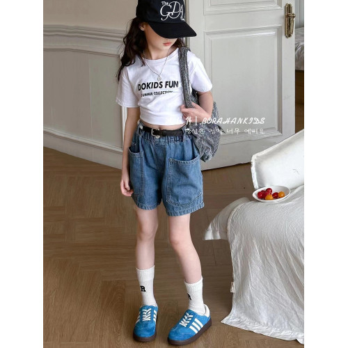 波拉韓童裝女童短褲薄款2025女孩夏天牛仔褲三分褲中大童休閒熱褲