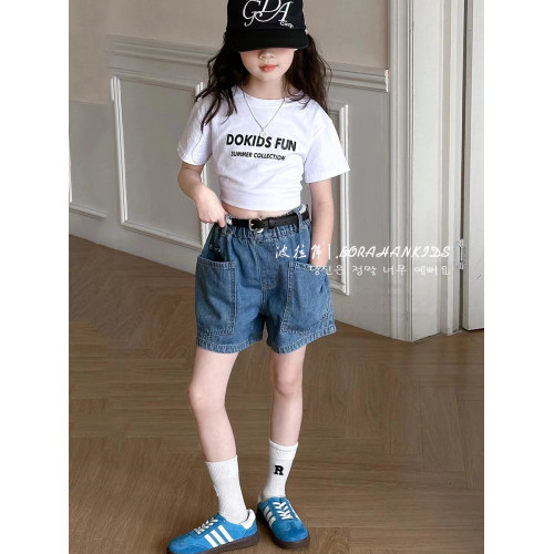 波拉韓童裝女童短褲薄款2025女孩夏天牛仔褲三分褲中大童休閒熱褲