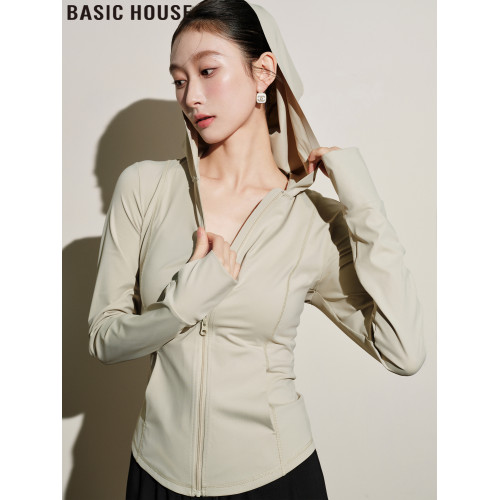 Basic House/百家好修身冰絲防曬衣女夏季輕薄運動健身防曬服外套