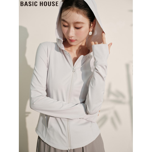 Basic House/百家好修身冰絲防曬衣女夏季輕薄運動健身防曬服外套