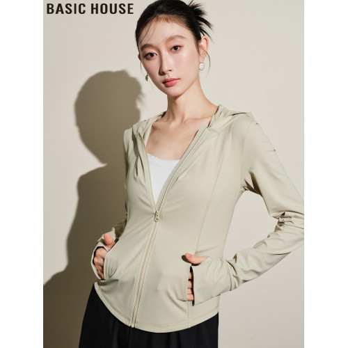Basic House/百家好修身冰絲防曬衣女夏季輕薄運動健身防曬服外套