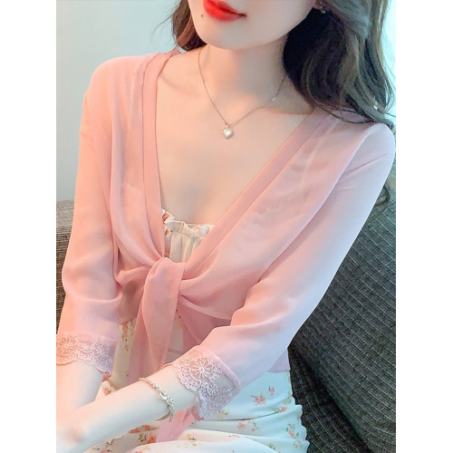 短款坎肩小披肩外搭夏季配裙子吊帶開衫薄紗防曬衣雪紡上衣女薄款