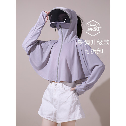 防曬衣女夏季2024新款短款防曬服防紫外線騎車電動車連帽防曬罩衫