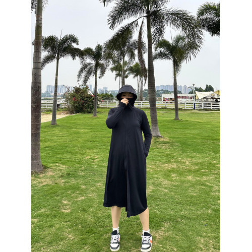 大碼胖mm冰絲防曬衣女200斤長款全身防紫外線罩衫涼感連帽防曬服
