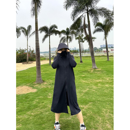 大碼胖mm冰絲防曬衣女200斤長款全身防紫外線罩衫涼感連帽防曬服