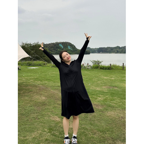 大碼胖mm冰絲防曬衣女200斤長款全身防紫外線罩衫涼感連帽防曬服