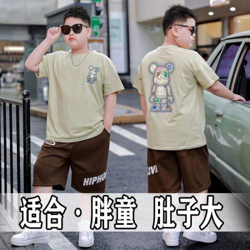 胖男童T恤加肥加大夏季運動汗衫中大童純棉短袖寬松半袖洋氣體恤