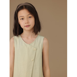 哈齒童裝兒童淺綠色無袖背心裙女孩夏裝設計感裙子女童連衣裙洋氣