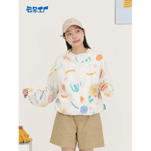 雲朵不打小孩印花防曬外套女夏季新款戶外遮陽防曬衣戶外穿搭